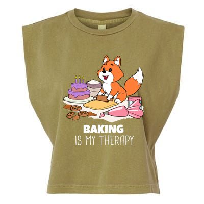 Cute Baking Is My Therapy Dough Confectioner Fox Icing Foxes Gift Garment-Dyed Women's Muscle Tee