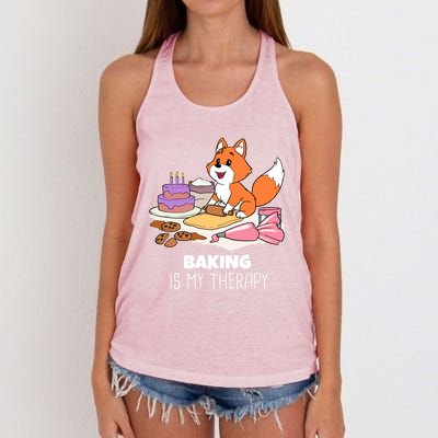 Cute Baking Is My Therapy Dough Confectioner Fox Icing Foxes Gift Women's Knotted Racerback Tank