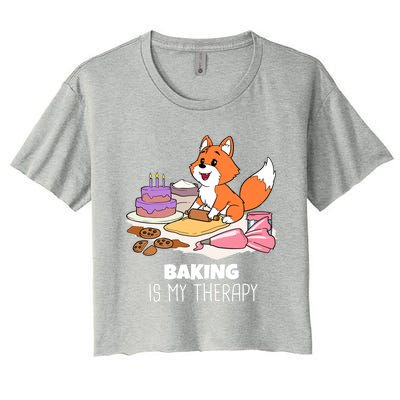 Cute Baking Is My Therapy Dough Confectioner Fox Icing Foxes Gift Women's Crop Top Tee