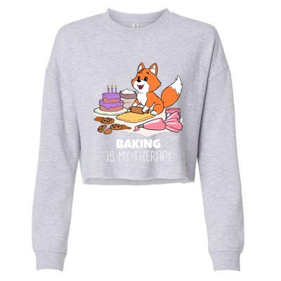 Cute Baking Is My Therapy Dough Confectioner Fox Icing Foxes Gift Cropped Pullover Crew