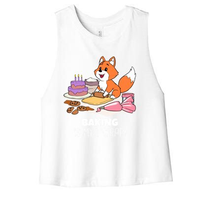 Cute Baking Is My Therapy Dough Confectioner Fox Icing Foxes Gift Women's Racerback Cropped Tank