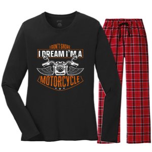 Classic Biker I Dont Snore I Dream Im A Motorcycle Women's Long Sleeve Flannel Pajama Set 