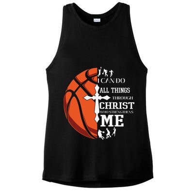 Christian Basketball I Can Do All Things Through Christ Ladies PosiCharge Tri-Blend Wicking Tank