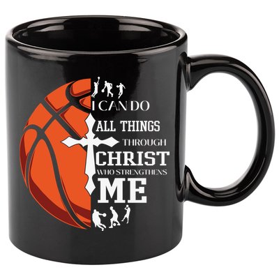 Christian Basketball I Can Do All Things Through Christ 11oz C Handle Ceramic Mug