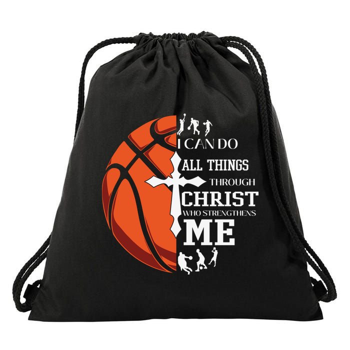 Christian Basketball I Can Do All Things Through Christ Drawstring Bag
