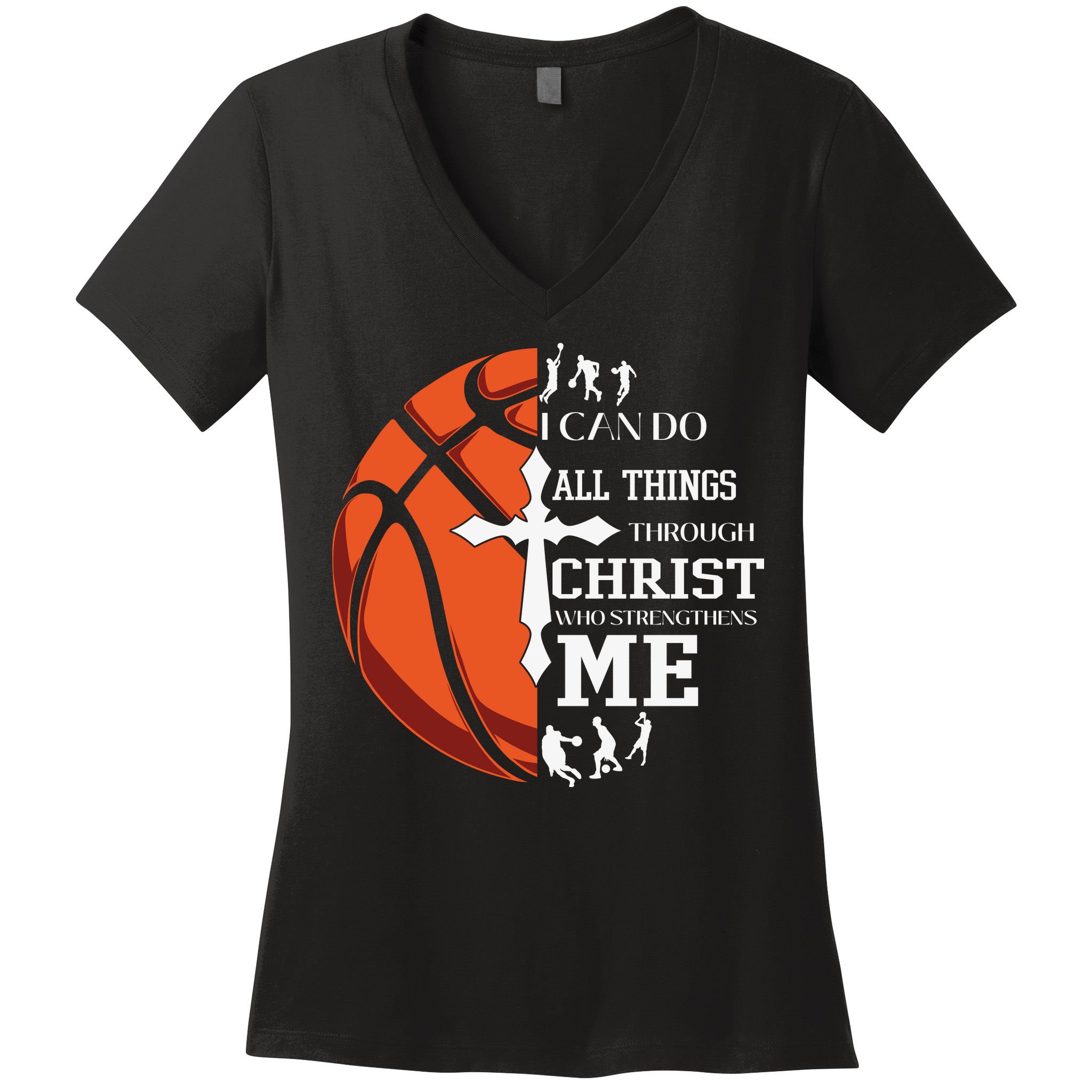 Christian Basketball I Can Do All Things Through Christ Women's V-Neck T-Shirt