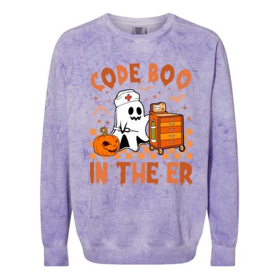 Code Boo In The Er Nurse Halloween Ghost Nurse Emergency Meaningful Gift Colorblast Crewneck Sweatshirt