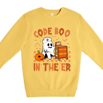 Code Boo In The Er Nurse Halloween Ghost Nurse Emergency Meaningful Gift Premium Crewneck Sweatshirt