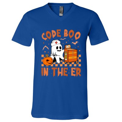 Code Boo In The Er Nurse Halloween Ghost Nurse Emergency Meaningful Gift V-Neck T-Shirt