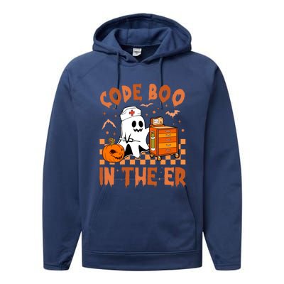 Code Boo In The Er Nurse Halloween Ghost Nurse Emergency Meaningful Gift Performance Fleece Hoodie