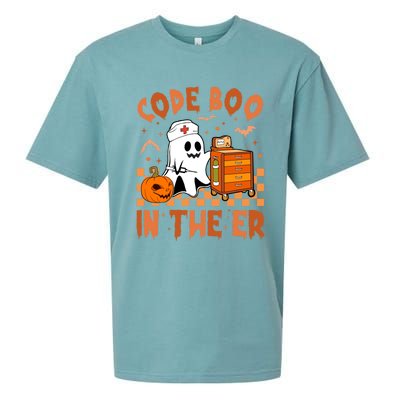 Code Boo In The Er Nurse Halloween Ghost Nurse Emergency Meaningful Gift Sueded Cloud Jersey T-Shirt