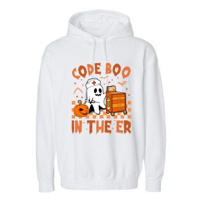 Code Boo In The Er Nurse Halloween Ghost Nurse Emergency Meaningful Gift Garment-Dyed Fleece Hoodie