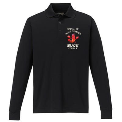 Crawfish Boil It Aint Gonna Suck Itself Lobster Performance Long Sleeve Polo