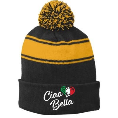 Ciao Bella Italian Hello Beautiful Gift Stripe Pom Pom Beanie