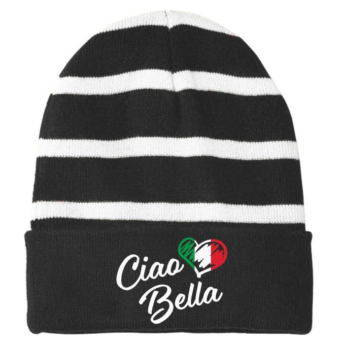 Ciao Bella Italian Hello Beautiful Gift Striped Beanie with Solid Band