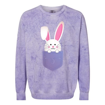 Cute Bunny In Pocket Funny Easter Bunny In Pocket Colorblast Crewneck Sweatshirt