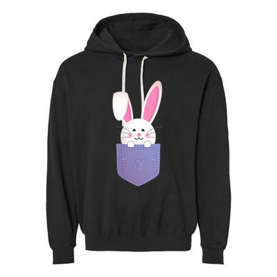 Cute Bunny In Pocket Funny Easter Bunny In Pocket Garment-Dyed Fleece Hoodie