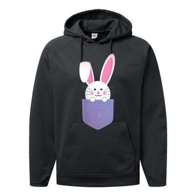 Cute Bunny In Pocket Funny Easter Bunny In Pocket Performance Fleece Hoodie