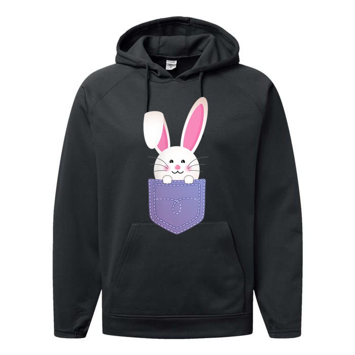 Cute Bunny In Pocket Funny Easter Bunny In Pocket Performance Fleece Hoodie