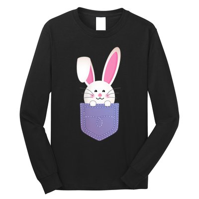 Cute Bunny In Pocket Funny Easter Bunny In Pocket Long Sleeve Shirt