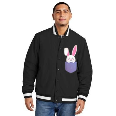 Cute Bunny In Pocket Funny Easter Bunny In Pocket Insulated Varsity Jacket