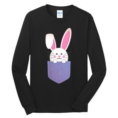 Cute Bunny In Pocket Funny Easter Bunny In Pocket Tall Long Sleeve T-Shirt