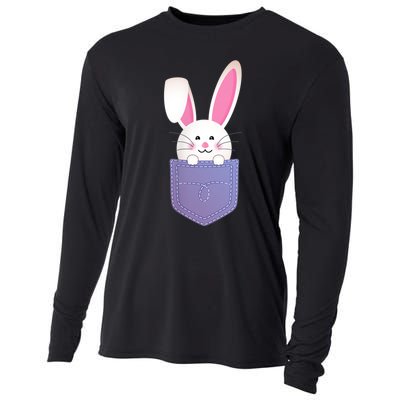 Cute Bunny In Pocket Funny Easter Bunny In Pocket Cooling Performance Long Sleeve Crew