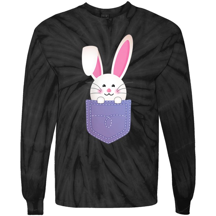 Cute Bunny In Pocket Funny Easter Bunny In Pocket Tie-Dye Long Sleeve Shirt