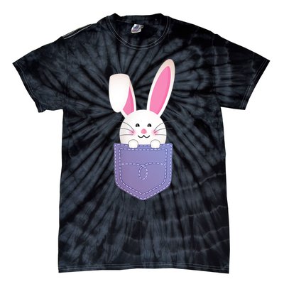 Cute Bunny In Pocket Funny Easter Bunny In Pocket Tie-Dye T-Shirt