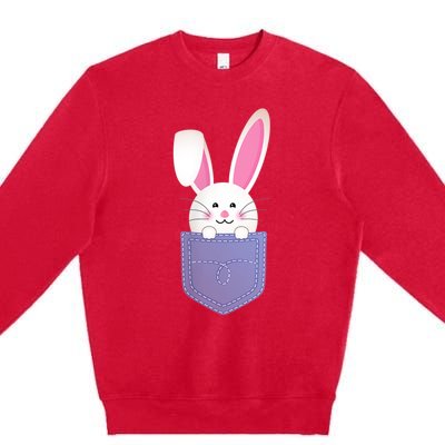 Cute Bunny In Pocket Funny Easter Bunny In Pocket Premium Crewneck Sweatshirt