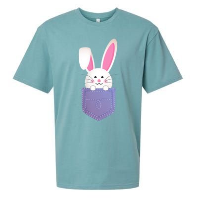 Cute Bunny In Pocket Funny Easter Bunny In Pocket Sueded Cloud Jersey T-Shirt