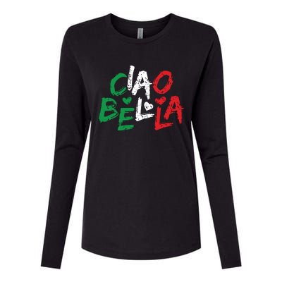 Ciao Bella Italy Flag Shirts Gift For Italians Womens Cotton Relaxed Long Sleeve T-Shirt