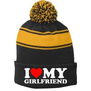 Classic Black I Love My Girlfriend Stripe Pom Pom Beanie