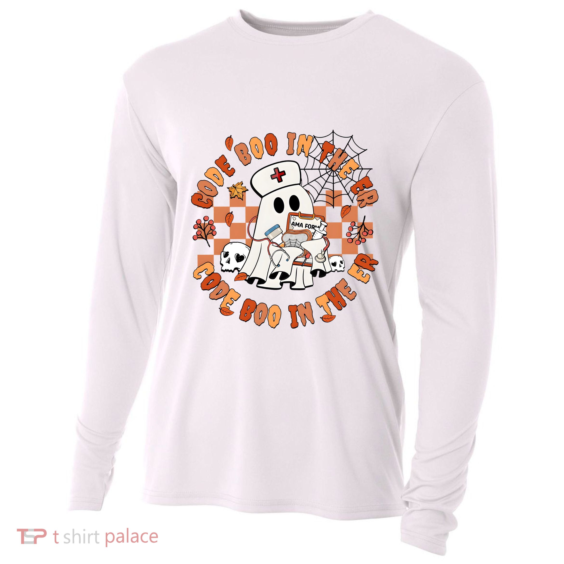 Code Boo In The Er Halloween Nurse Cooling Performance Long Sleeve Crew
