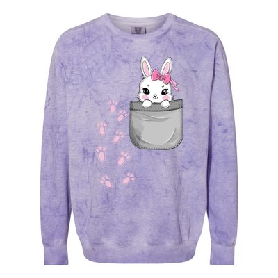 Cute Bunny In Pocket Easter Day Rabbit For Wo Girl Colorblast Crewneck Sweatshirt