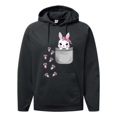 Cute Bunny In Pocket Easter Day Rabbit For Wo Girl Performance Fleece Hoodie