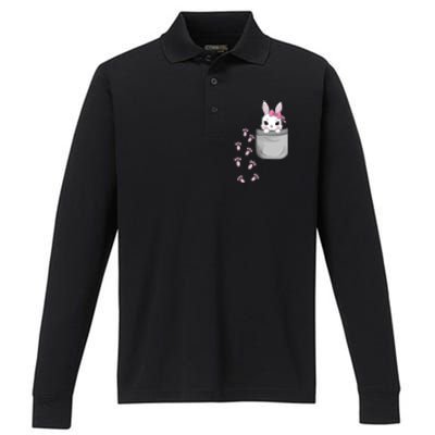 Cute Bunny In Pocket Easter Day Rabbit For Wo Girl Performance Long Sleeve Polo