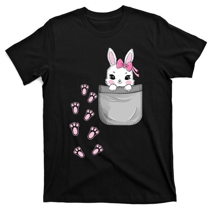 Cute Bunny In Pocket Easter Day Rabbit For Wo Girl T-Shirt