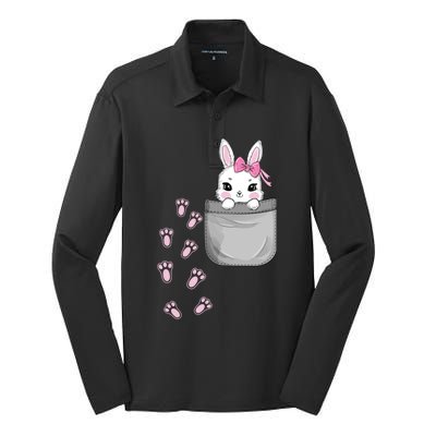 Cute Bunny In Pocket Easter Day Rabbit For Wo Girl Silk Touch Performance Long Sleeve Polo