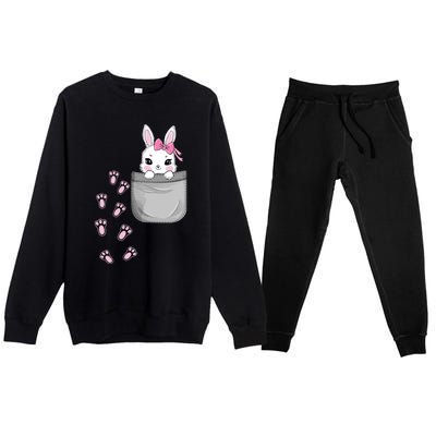 Cute Bunny In Pocket Easter Day Rabbit For Wo Girl Premium Crewneck Sweatsuit Set