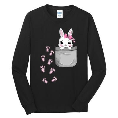 Cute Bunny In Pocket Easter Day Rabbit For Wo Girl Tall Long Sleeve T-Shirt