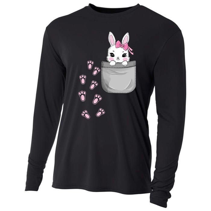 Cute Bunny In Pocket Easter Day Rabbit For Wo Girl Cooling Performance Long Sleeve Crew