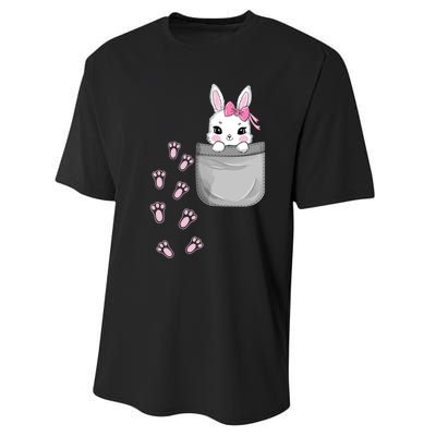 Cute Bunny In Pocket Easter Day Rabbit For Wo Girl Performance Sprint T-Shirt