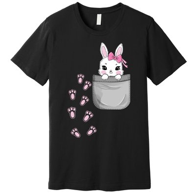 Cute Bunny In Pocket Easter Day Rabbit For Wo Girl Premium T-Shirt