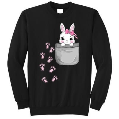 Cute Bunny In Pocket Easter Day Rabbit For Wo Girl Tall Sweatshirt