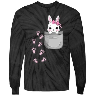 Cute Bunny In Pocket Easter Day Rabbit For Wo Girl Tie-Dye Long Sleeve Shirt