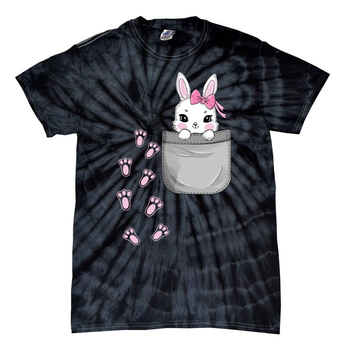 Cute Bunny In Pocket Easter Day Rabbit For Wo Girl Tie-Dye T-Shirt