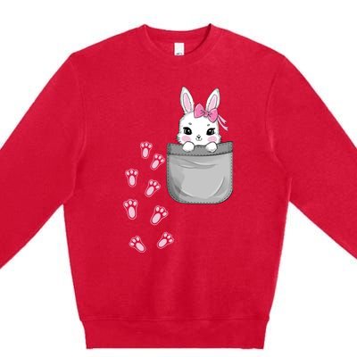 Cute Bunny In Pocket Easter Day Rabbit For Wo Girl Premium Crewneck Sweatshirt