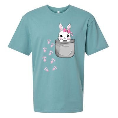 Cute Bunny In Pocket Easter Day Rabbit For Wo Girl Sueded Cloud Jersey T-Shirt