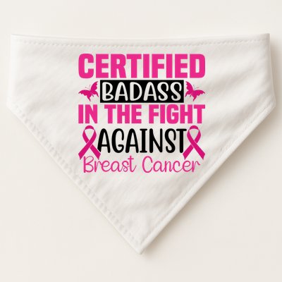 Certified Badass In The Fight Against Breast Cancer Pink Ribbon USA-Made Doggie Bandana